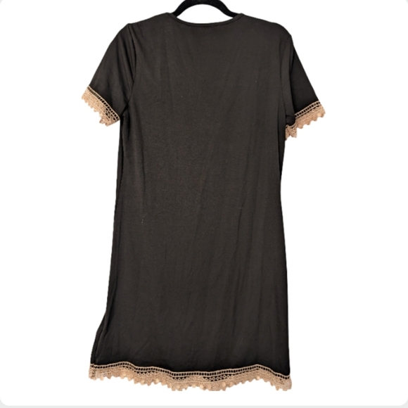 NWT Cupshe Black V-Neck Boho Lace Trim Mini Dress Beach Casual M - Picture 4 of 11
